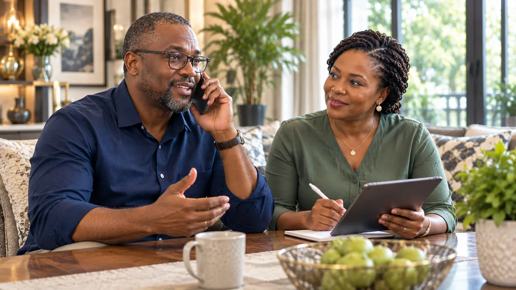 A Tender Heart caregiver on a phone call, ready to assist a family
