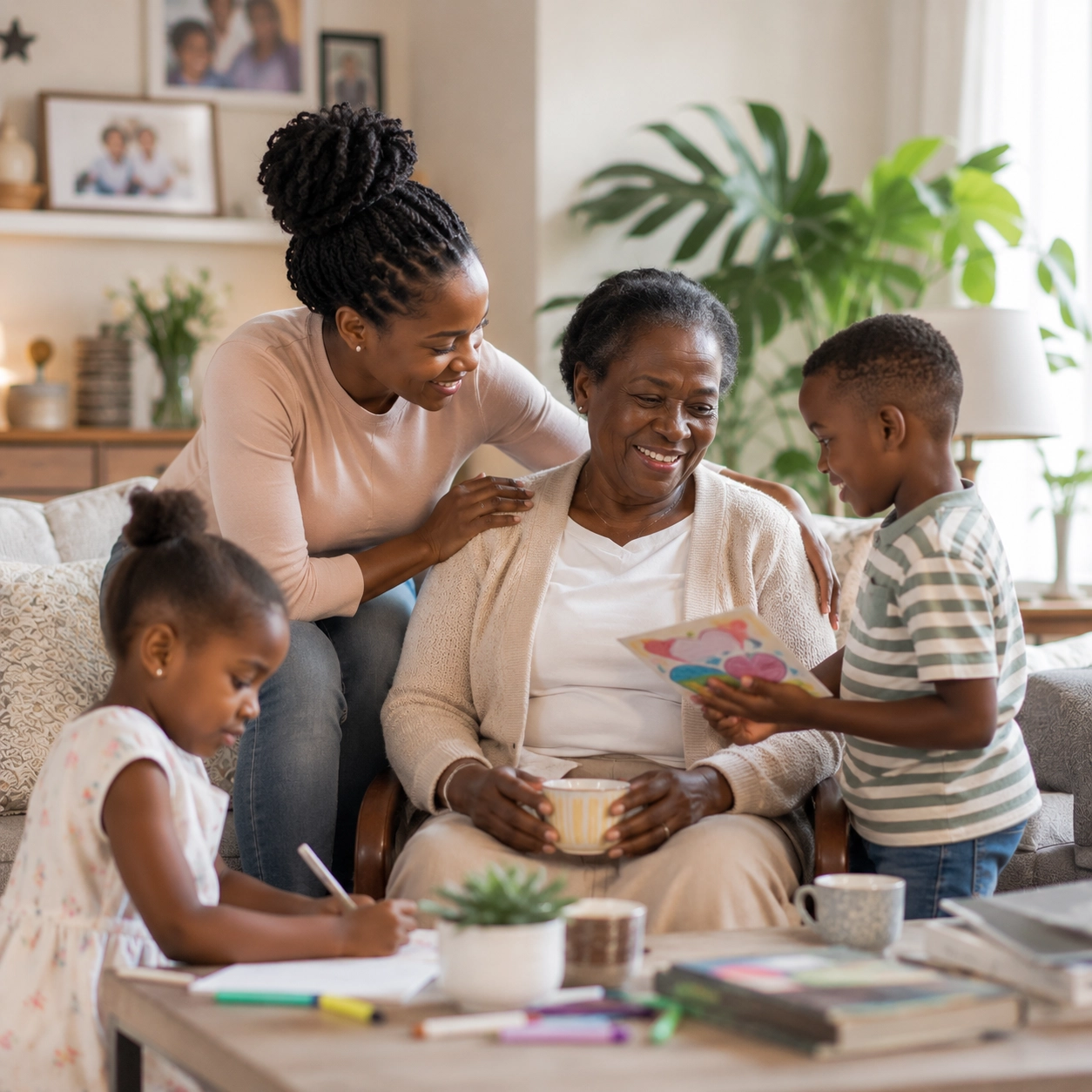 A caregiver sharing a warm moment of companionship with a client